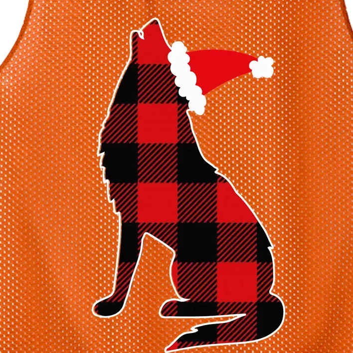 Red Plaid Wolf Santa Hat Christmas Pajama Wolf Lover Mesh Reversible Basketball Jersey Tank