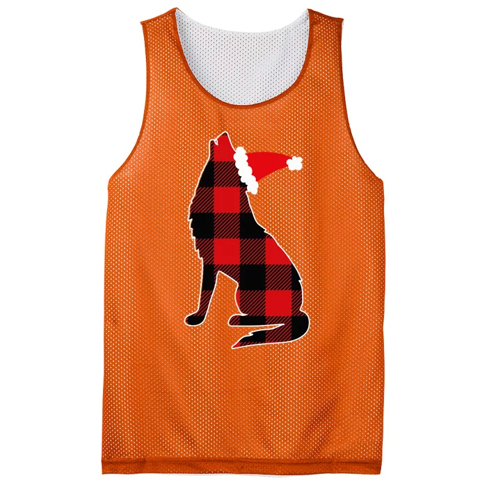 Red Plaid Wolf Santa Hat Christmas Pajama Wolf Lover Mesh Reversible Basketball Jersey Tank