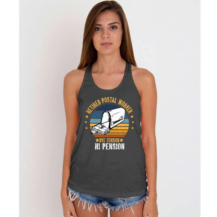 Retired Postal Worker Bye Tension Hi Pension Mailman Women's Knotted Racerback Tank