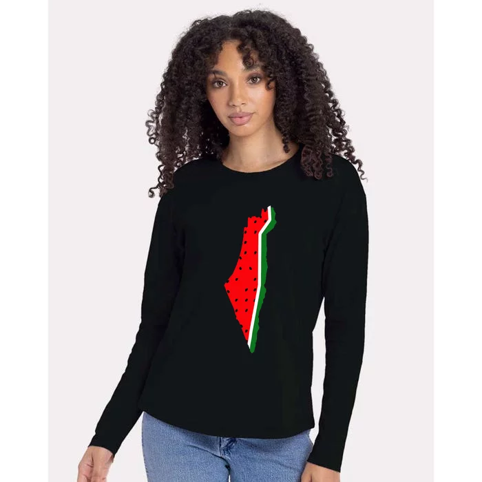 Real Palestine Watermelon Map Womens Cotton Relaxed Long Sleeve T-Shirt