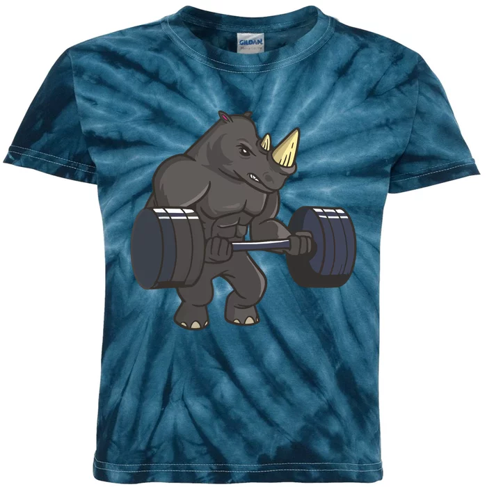 Rhinoceros Powerlifting Weightlifting Gym Rhino Lovers Gift Kids Tie-Dye T-Shirt