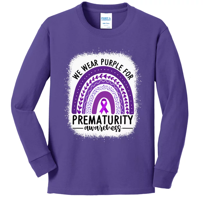 Rainbow Preemie - We Wear Purple for Prematurity Awareness Kids Long Sleeve Shirt