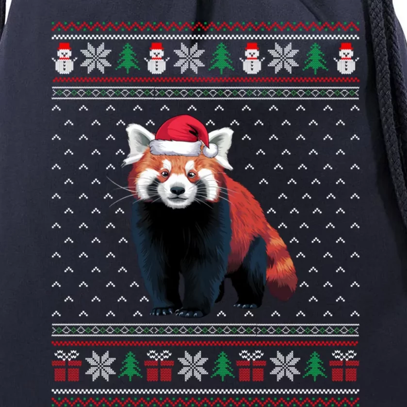 Red Panda Wearing Santa Hat Ugly Xmas Red Panda Lovers Drawstring Bag