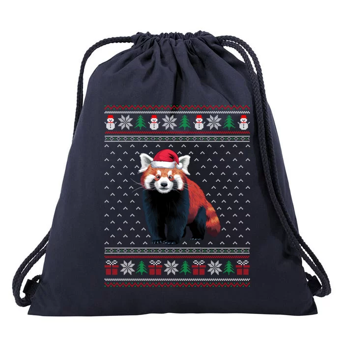 Red Panda Wearing Santa Hat Ugly Xmas Red Panda Lovers Drawstring Bag