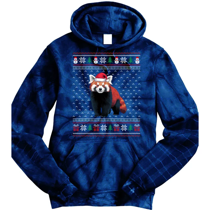 Red Panda Wearing Santa Hat Ugly Xmas Red Panda Lovers Tie Dye Hoodie