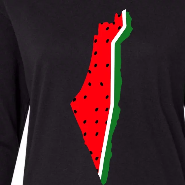 Real Palestine Watermelon Map Womens Cotton Relaxed Long Sleeve T-Shirt