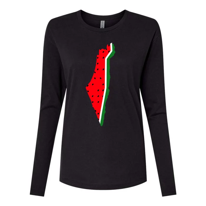 Real Palestine Watermelon Map Womens Cotton Relaxed Long Sleeve T-Shirt