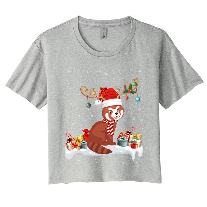 Red Panda Xmas Lights Reindeer Santa Red Panda Christmas Gift Women's Crop Top Tee