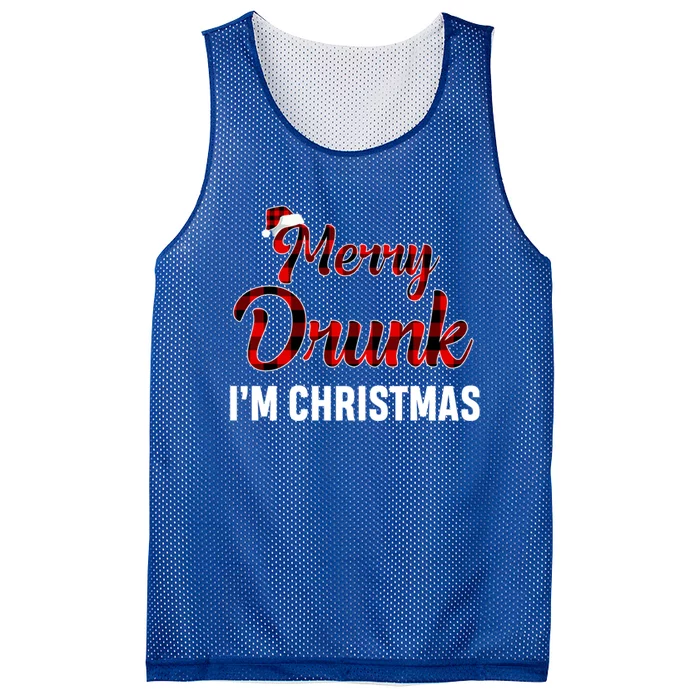 Red Plaid Xmas Ing Wine Merry Drunk IM Christmas Cool Gift Mesh Reversible Basketball Jersey Tank