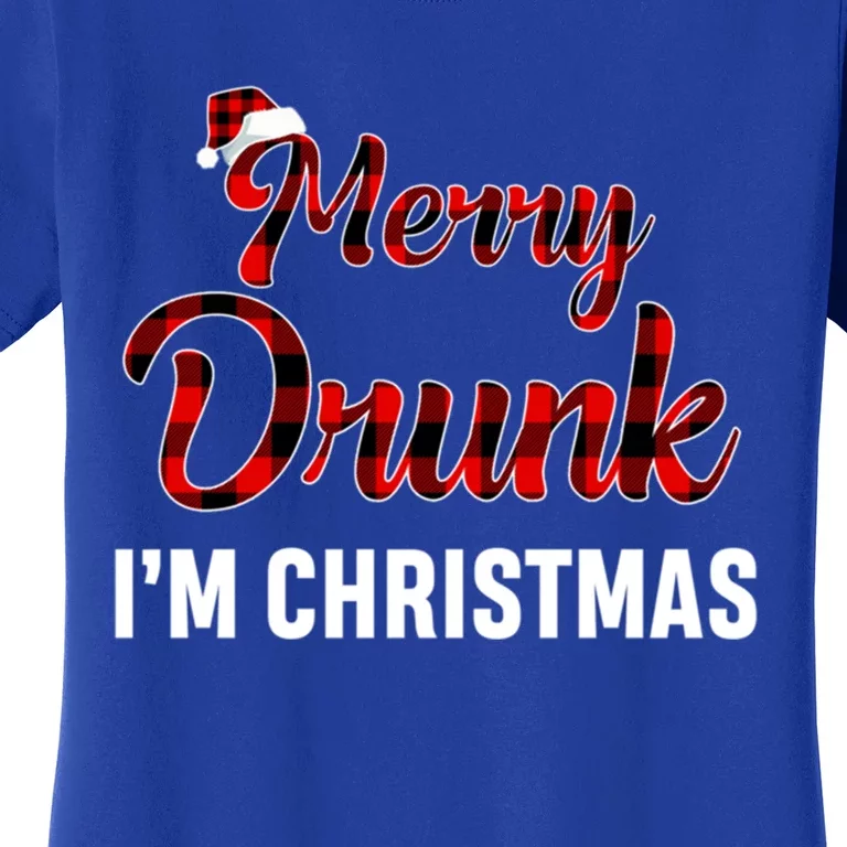 Red Plaid Xmas Ing Wine Merry Drunk IM Christmas Cool Gift Women's T-Shirt