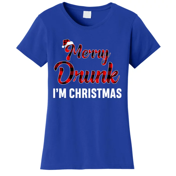 Red Plaid Xmas Ing Wine Merry Drunk IM Christmas Cool Gift Women's T-Shirt