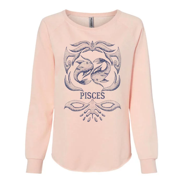 Retro Pisces Zodiac Birthday Gift Vintage Pisces Sign Womens California Wash Sweatshirt