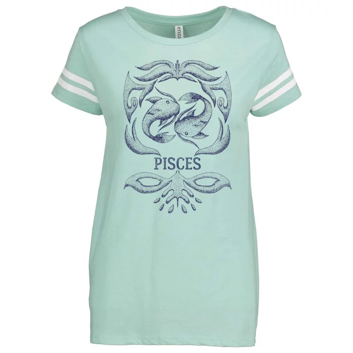 Retro Pisces Zodiac Birthday Gift Vintage Pisces Sign Enza Ladies Jersey Football T-Shirt