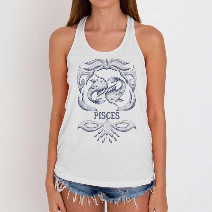 Retro Pisces Zodiac Birthday Gift Vintage Pisces Sign Women's Knotted Racerback Tank