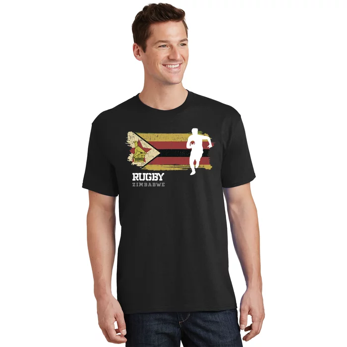 Rugby Player Zimbabwe Flag Sports Ball Rugby T-Shirt