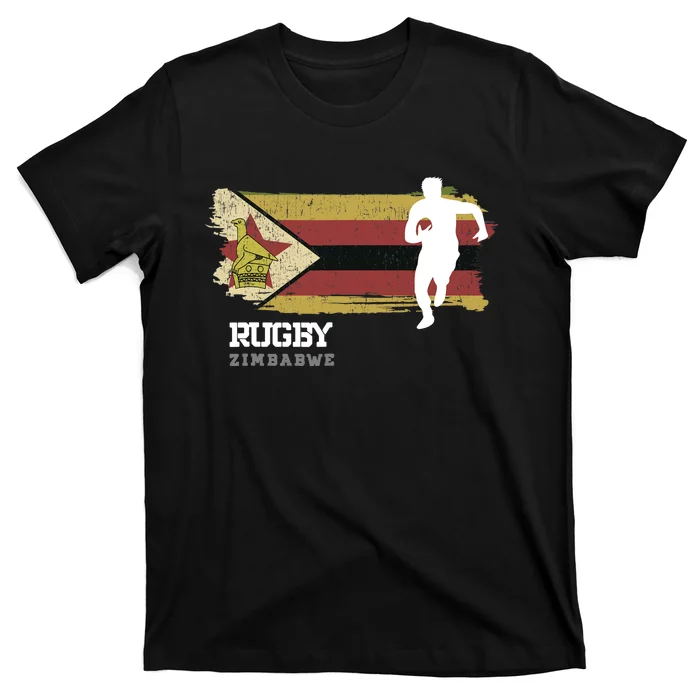 Rugby Player Zimbabwe Flag Sports Ball Rugby T-Shirt