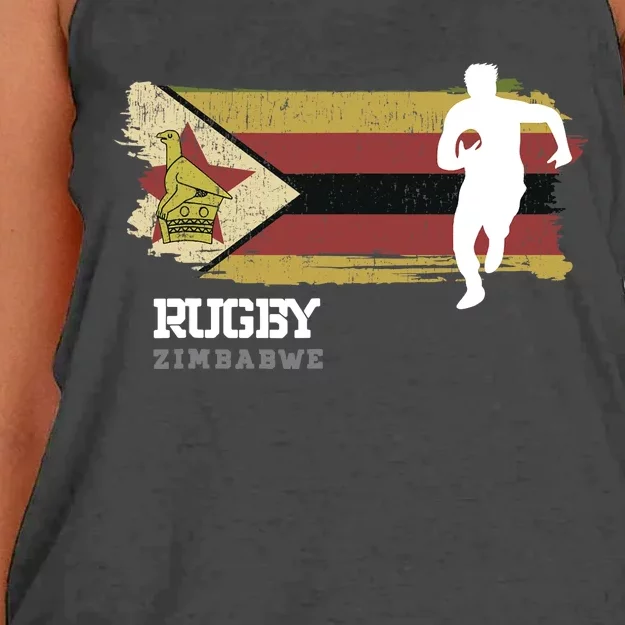 Rugby Player Zimbabwe Flag Sports Ball Rugby Women's Knotted Racerback Tank