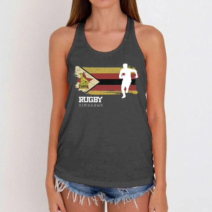 Rugby Player Zimbabwe Flag Sports Ball Rugby Women's Knotted Racerback Tank