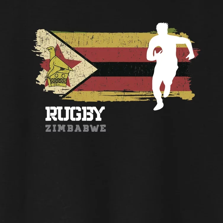 Rugby Player Zimbabwe Flag Sports Ball Rugby Women's Crop Top Tee