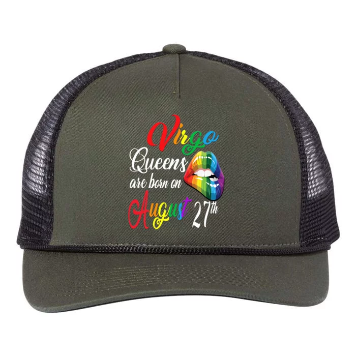 Rainbow Queens Are Born On August 27th Virgo Birthday Gift Retro Rope Trucker Hat Cap