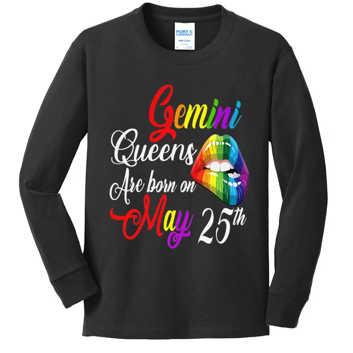 Rainbow Queens Are Born On May 25th Gemini Birthday Kids Long Sleeve Shirt