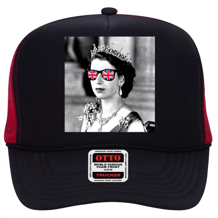 RIP Queen Elizabeth British Flag Sunglasses High Crown Mesh Trucker Hat