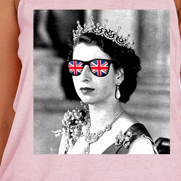 RIP Queen Elizabeth British Flag Sunglasses Women's Knotted Racerback Tank