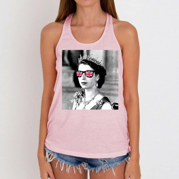 RIP Queen Elizabeth British Flag Sunglasses Women's Knotted Racerback Tank