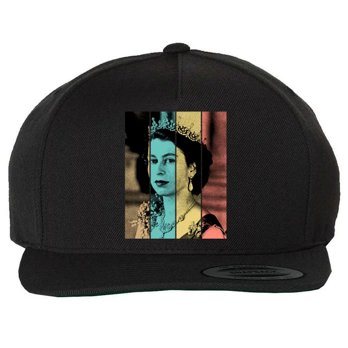 RIP Queen Elizabeth Vintage Color Block Pop Art Wool Snapback Cap