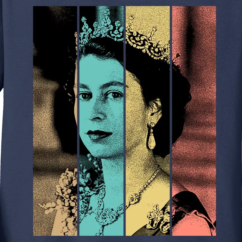 RIP Queen Elizabeth Vintage Color Block Pop Art Kids Long Sleeve Shirt