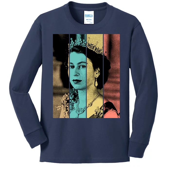 RIP Queen Elizabeth Vintage Color Block Pop Art Kids Long Sleeve Shirt