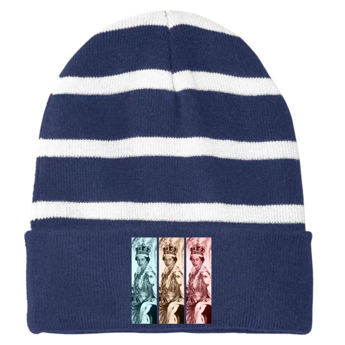 RIP Queen Elizabeth Vintage Retro Color Block Pop Art Striped Beanie with Solid Band