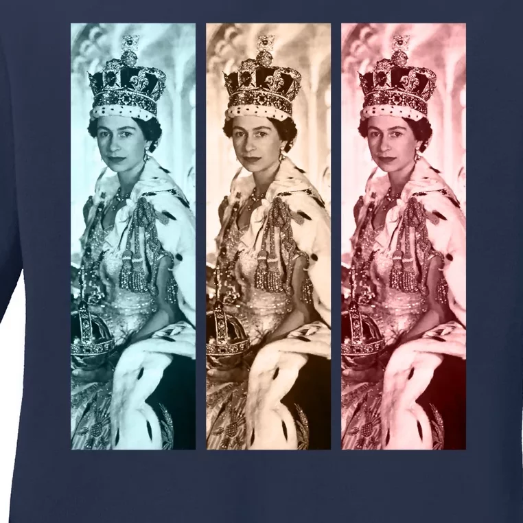 RIP Queen Elizabeth Vintage Retro Color Block Pop Art Ladies Long Sleeve Shirt