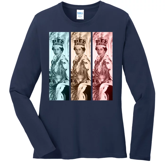 RIP Queen Elizabeth Vintage Retro Color Block Pop Art Ladies Long Sleeve Shirt