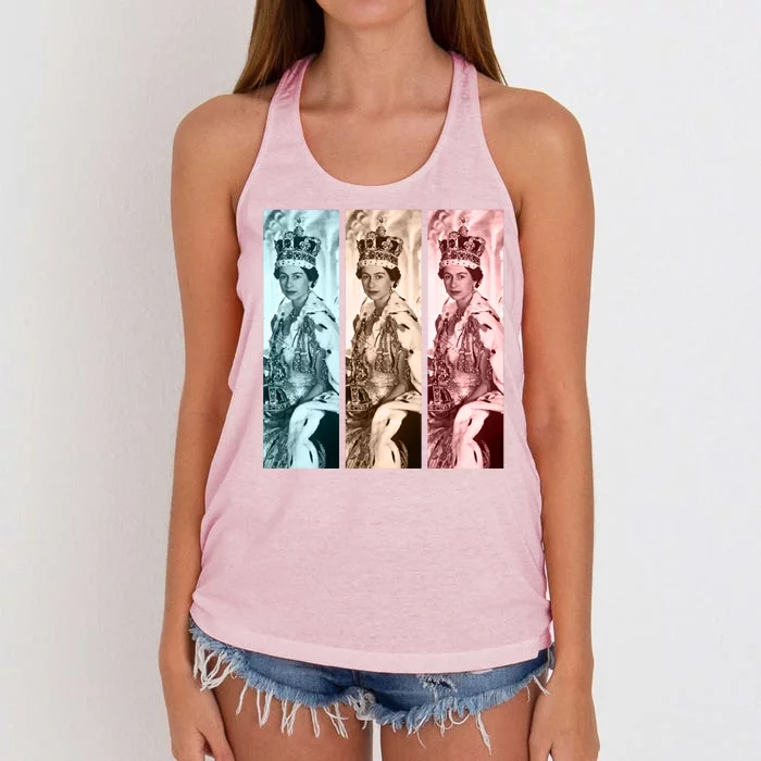 RIP Queen Elizabeth Vintage Retro Color Block Pop Art Women's Knotted Racerback Tank