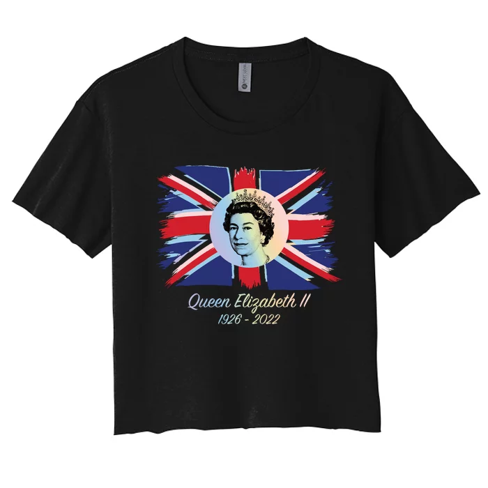 RIP Queen Elizabeth II Tribute UK Flag Colorful Women's Crop Top Tee