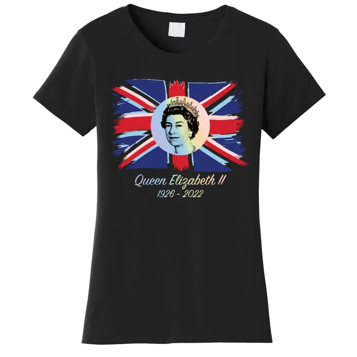 RIP Queen Elizabeth II Tribute UK Flag Colorful Women's T-Shirt