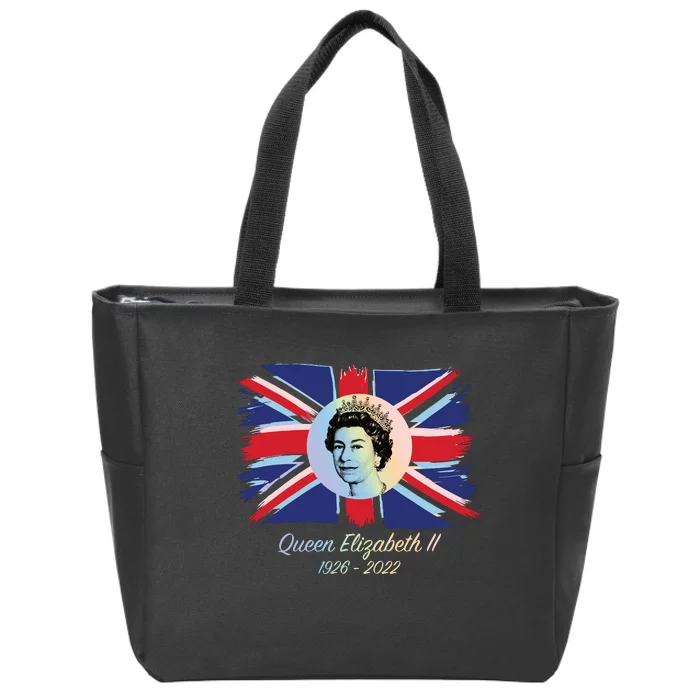 RIP Queen Elizabeth II Tribute UK Flag Colorful Zip Tote Bag