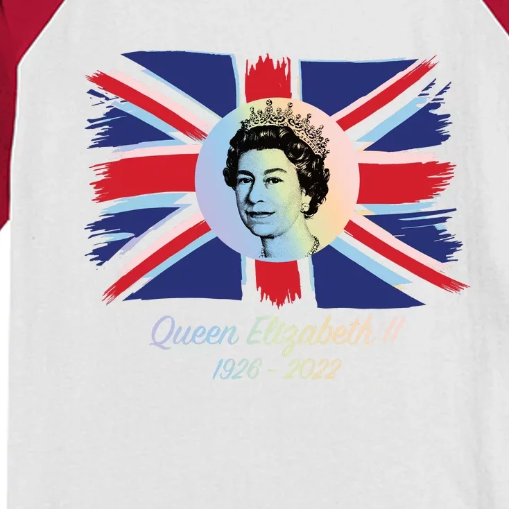 RIP Queen Elizabeth II Tribute UK Flag Colorful Kids Colorblock Raglan Jersey