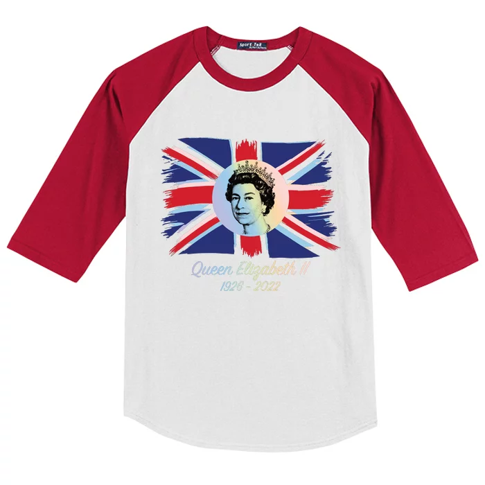 RIP Queen Elizabeth II Tribute UK Flag Colorful Kids Colorblock Raglan Jersey