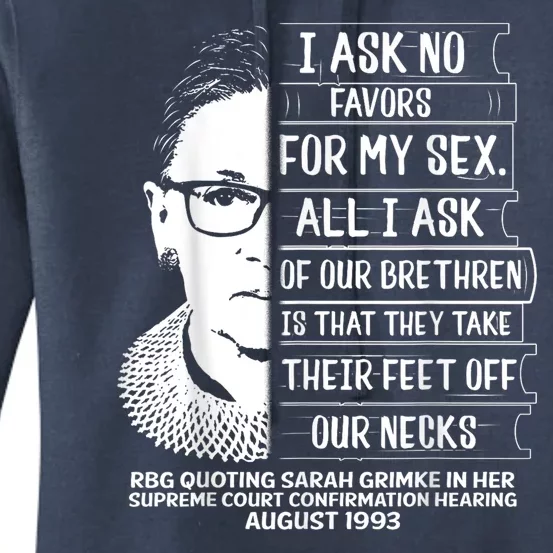 Rbg Quote Ruth Bader Ginsburg I Ask No Favor Women's Pullover Hoodie