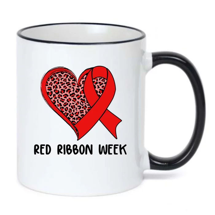 Red Ribbon Awareness Week Leopard Print Heart Black Color Changing Mug