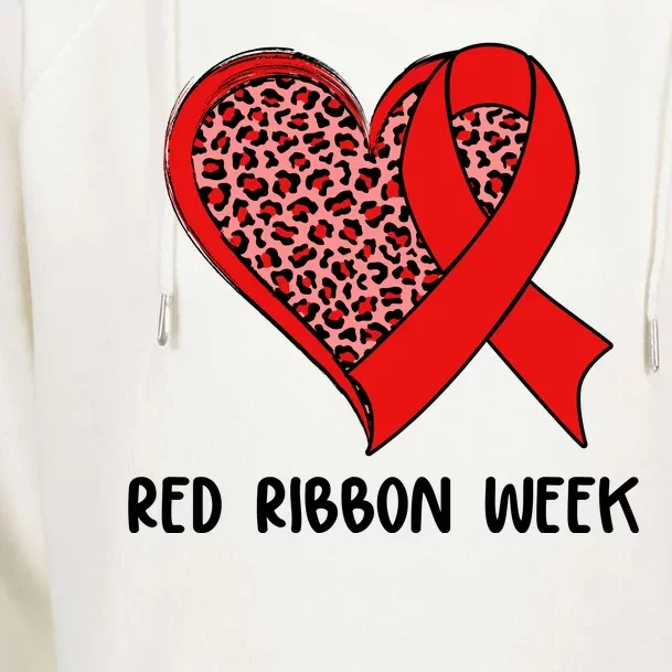 Red Ribbon Awareness Week Leopard Print Heart Womens Funnel Neck Pullover Hood