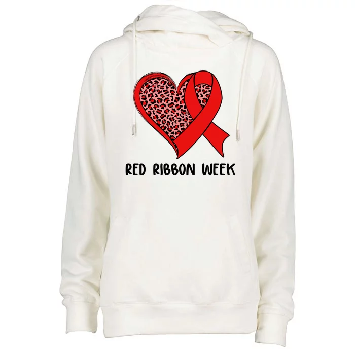 Red Ribbon Awareness Week Leopard Print Heart Womens Funnel Neck Pullover Hood