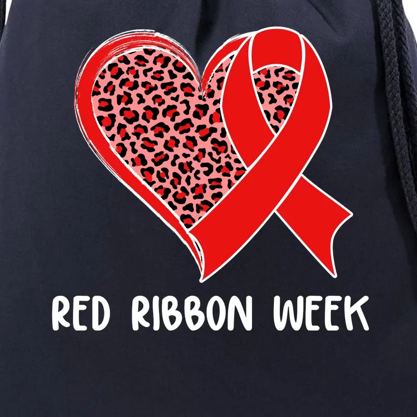 Red Ribbon Awareness Week Leopard Print Heart Drawstring Bag