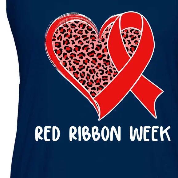 Red Ribbon Awareness Week Leopard Print Heart Ladies Essential Flowy Tank