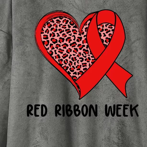 Red Ribbon Awareness Week Leopard Print Heart Hooded Wearable Blanket