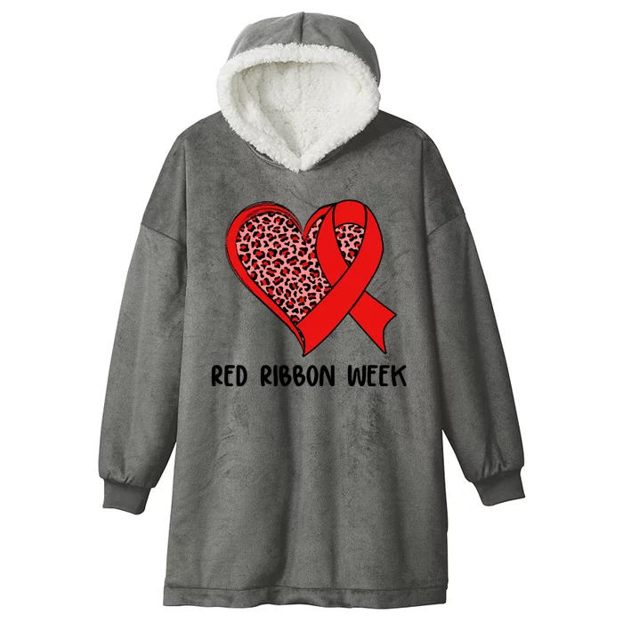 Red Ribbon Awareness Week Leopard Print Heart Hooded Wearable Blanket