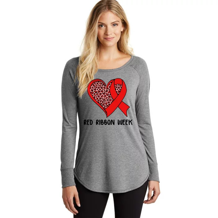 Red Ribbon Awareness Week Leopard Print Heart Women's Perfect Tri Tunic Long Sleeve Shirt