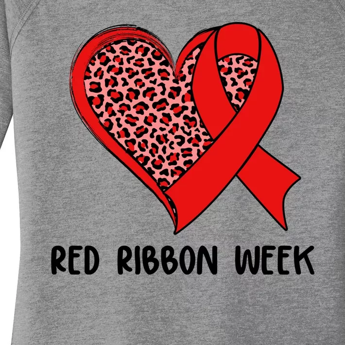 Red Ribbon Awareness Week Leopard Print Heart Women's Perfect Tri Tunic Long Sleeve Shirt